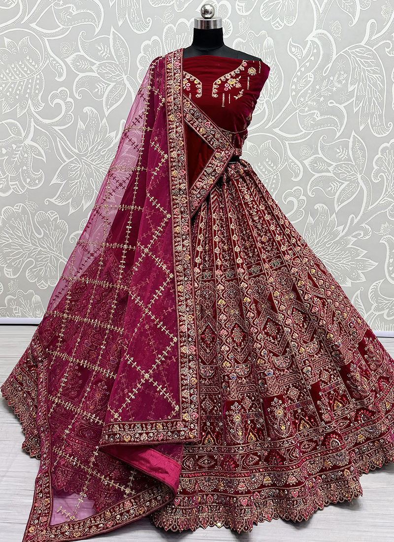 Rose Pink Hand Work Embroidered Bridal Lehenga Choli